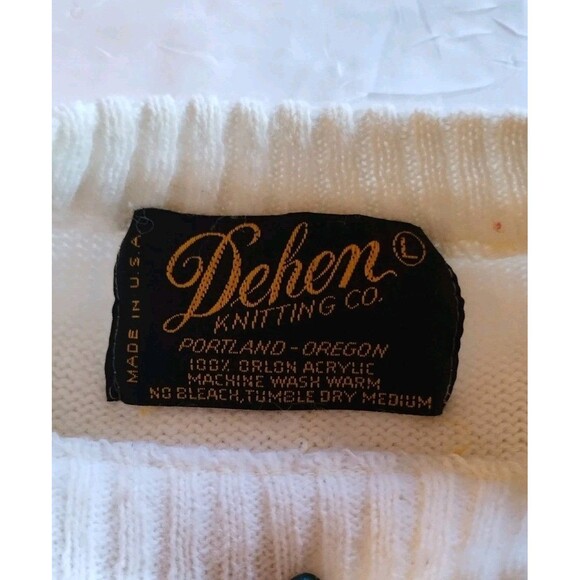 Dehen Knitting Co Vintage 1980s Cheerleading Sweater Gold Purple Size Large - Picture 5 of 10